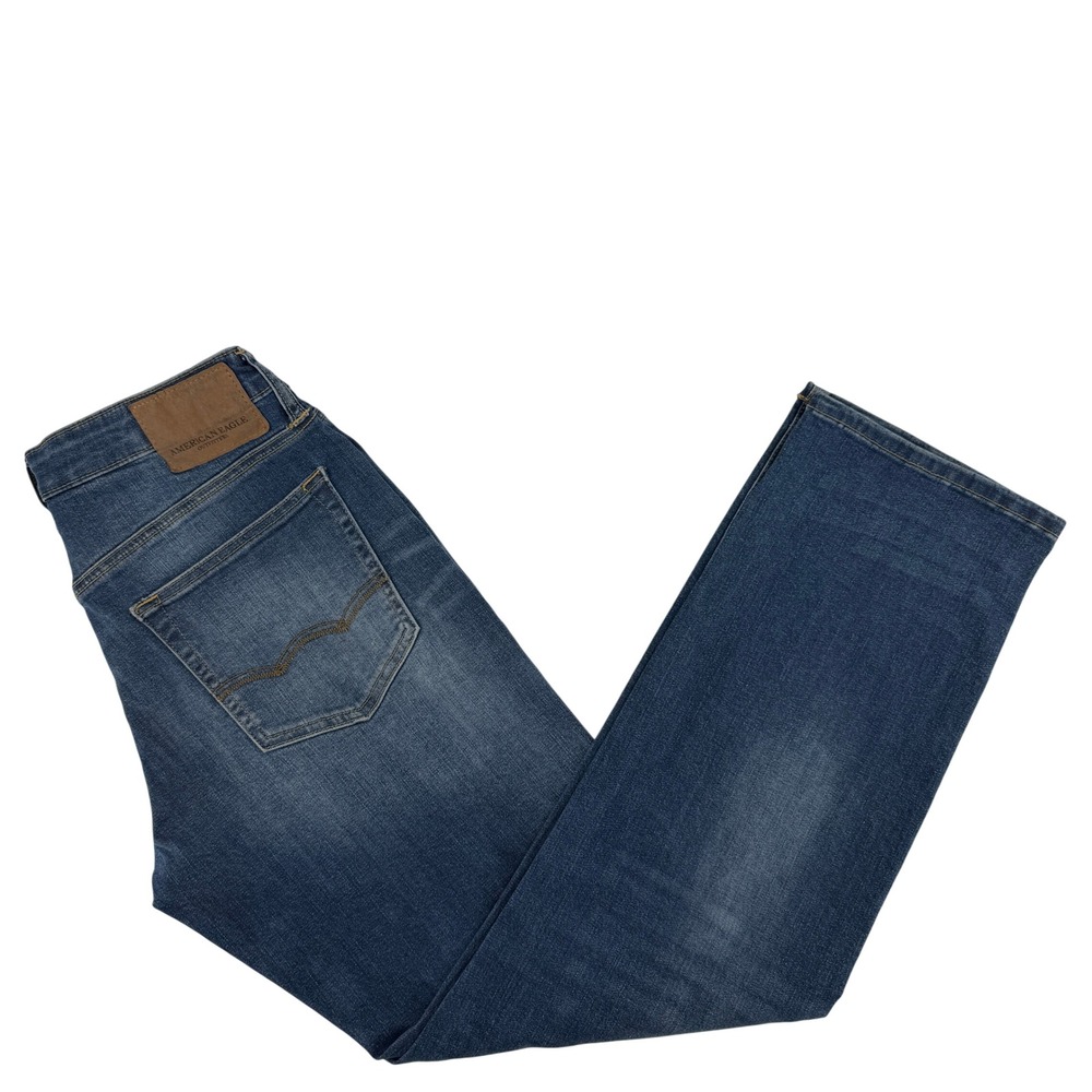 American Eagle Original Straight Jeans Mens 30x30 Blue Flex Denim Whiskered